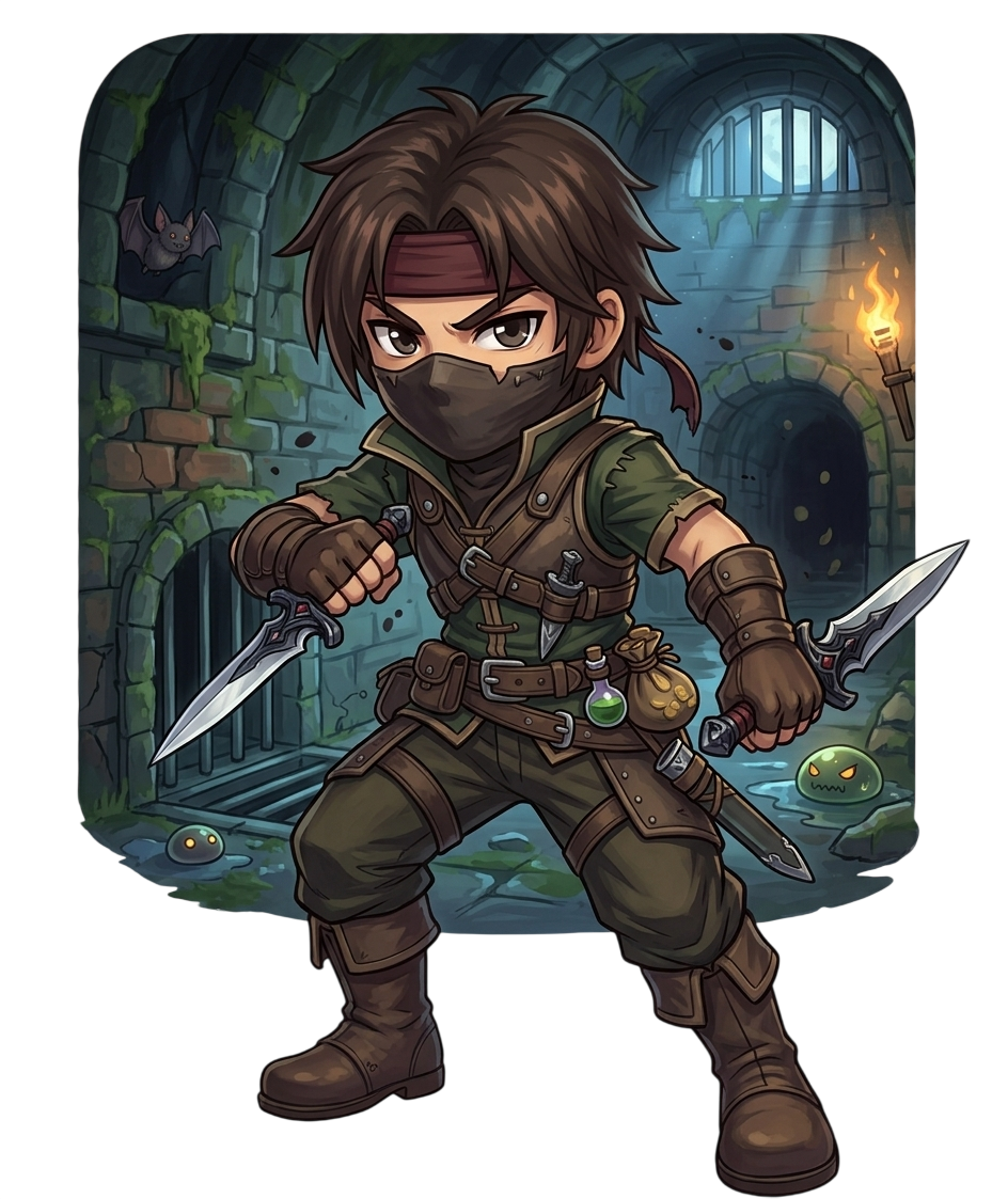 A Thief exploring a dungeon